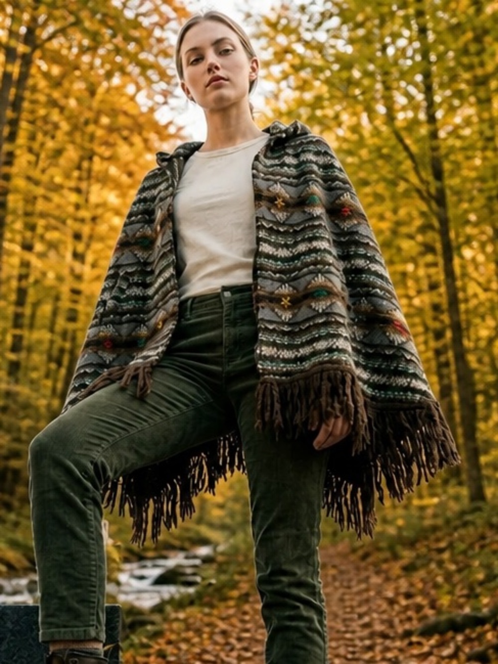 Vintage Woven Poncho Fringe Boho